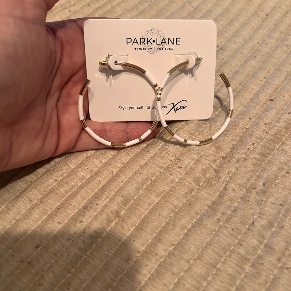 Park Lane Gold and White Hoop Earrings